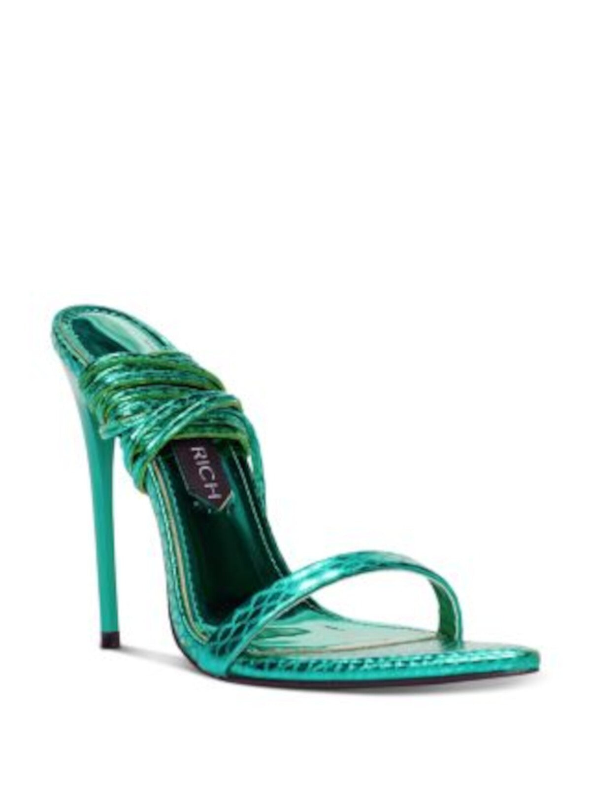 JESSICA RICH Womens Green Croc Ankle Tie Wrap Padded Rich Pointed Toe Stiletto Lace-Up Heeled Sandal 36