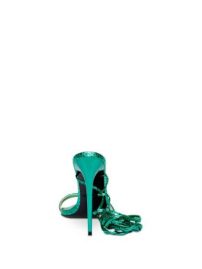 JESSICA RICH Womens Green Croc Ankle Tie Wrap Padded Rich Pointed Toe Stiletto Lace-Up Heeled Sandal 36