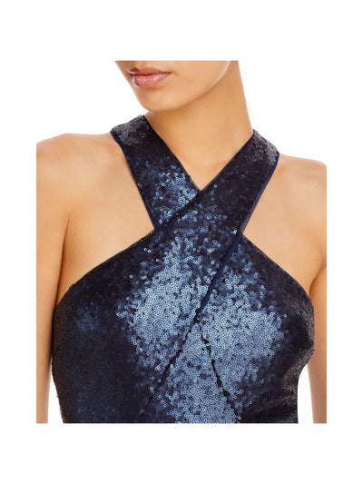 AQUA FORMAL Womens Zippered Slitted Partially Lined Open Back Sleeveless Grecian Neckline Full-Length Evening Gown Dress