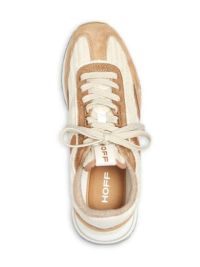 HOFF Womens Beige Mixed Media Padded Round Toe Wedge Lace-Up Sneakers Shoes 6.5