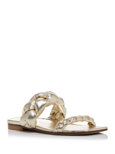 STUART WEITZMAN Womens Gold Braided Padded Playa Square Toe Slip On Leather Slide Sandals Shoes 6.5