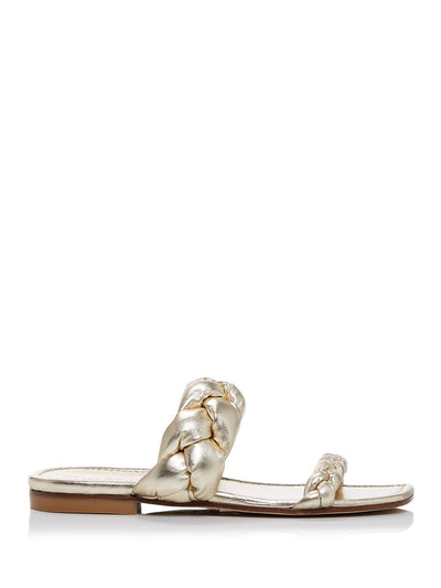 STUART WEITZMAN Womens Gold Braided Padded Playa Square Toe Slip On Leather Slide Sandals Shoes 6.5