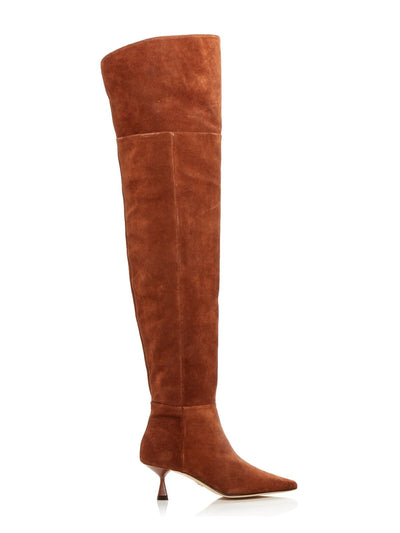 BROTHER VELLIES Womens Brown Zipper Accent Logo Ronstadt Pointed Toe Kitten Heel Leather Heeled Boots 6
