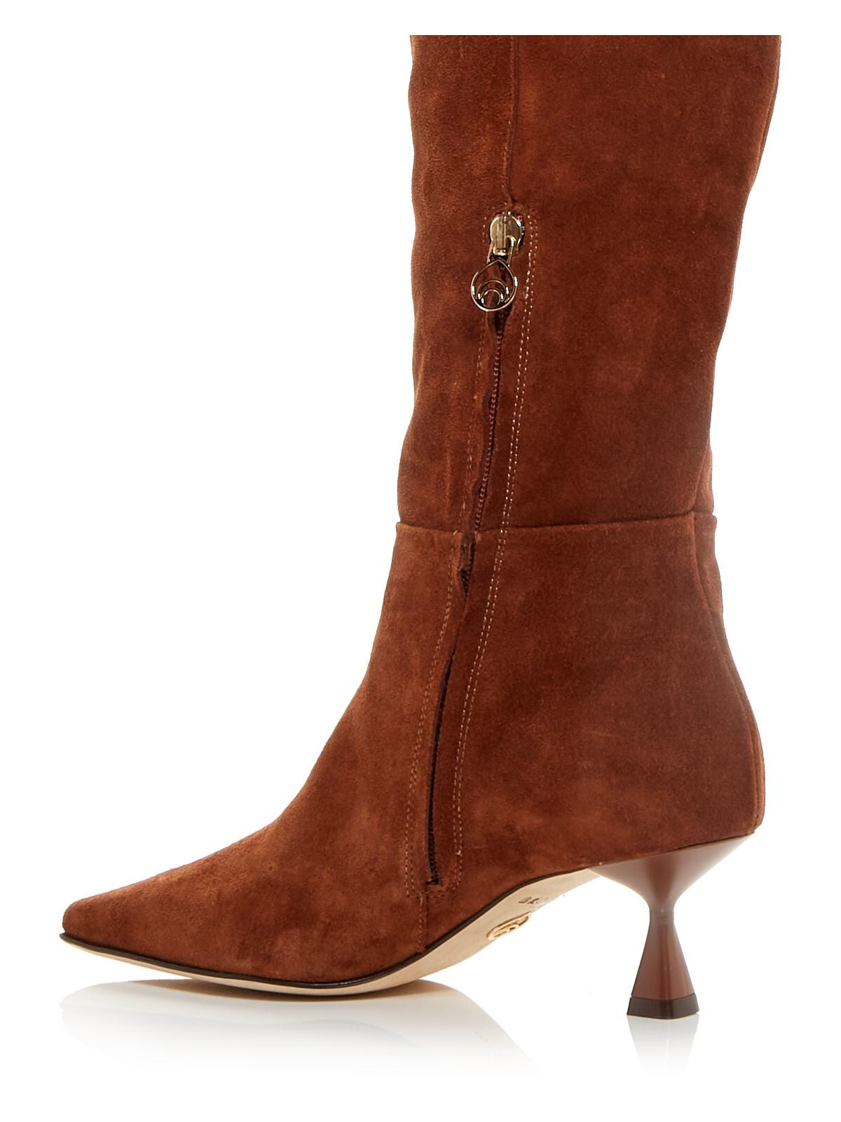 BROTHER VELLIES Womens Brown Zipper Accent Logo Ronstadt Pointed Toe Kitten Heel Leather Heeled Boots