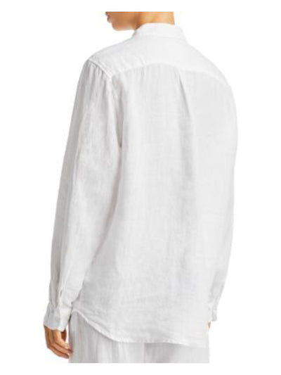 VELVET Womens White Textured Pocketed Curved Hem Cuffed Sleeve Point Collar Button Up Top M