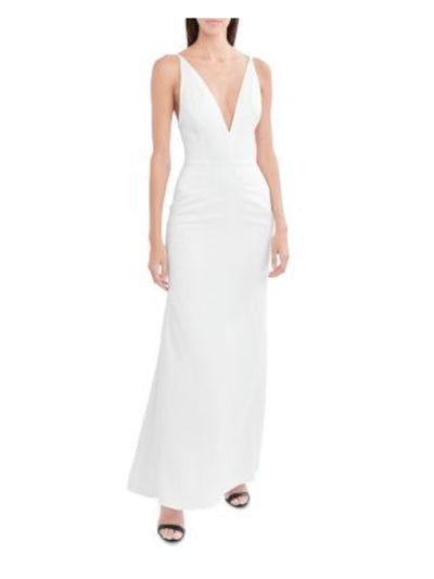 AQUA Womens White Zippered Slitted Lined Spaghetti Strap V Neck Full-Length Formal Gown Dress 4