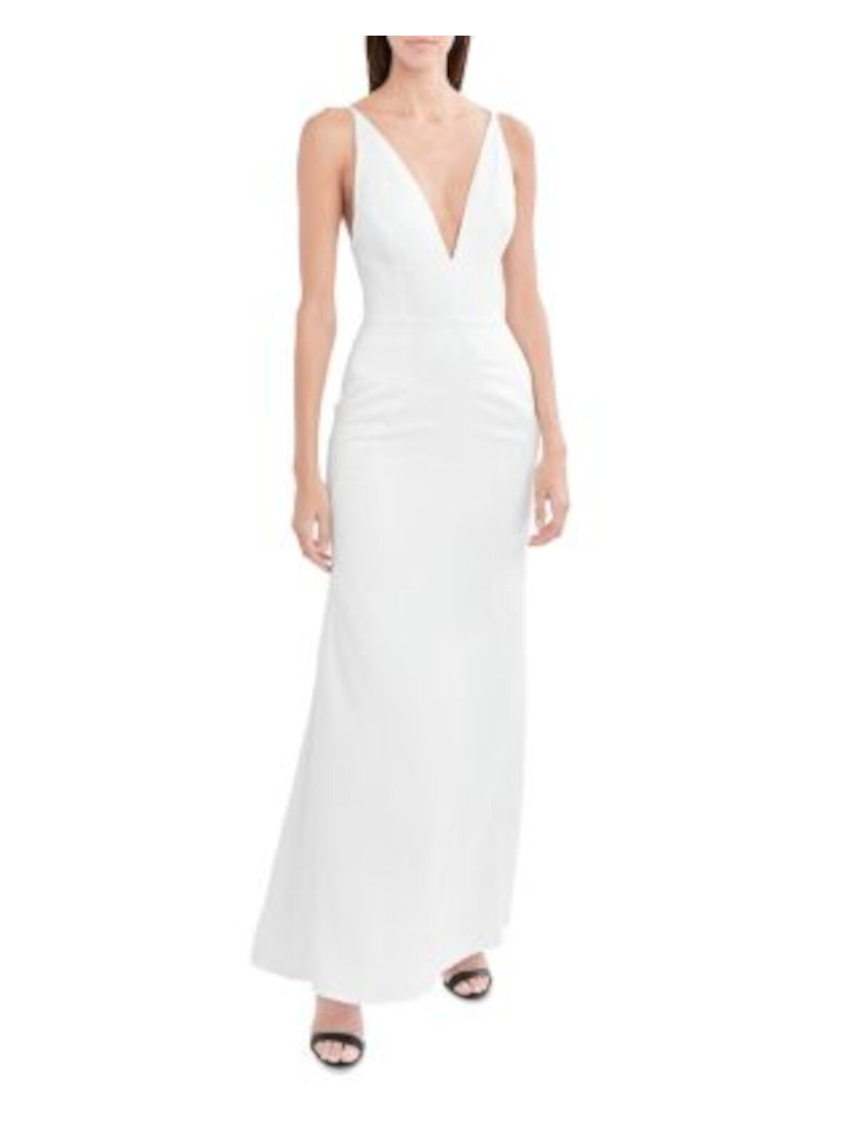 AQUA Womens White Zippered Slitted Lined Spaghetti Strap V Neck Full-Length Formal Gown Dress 2