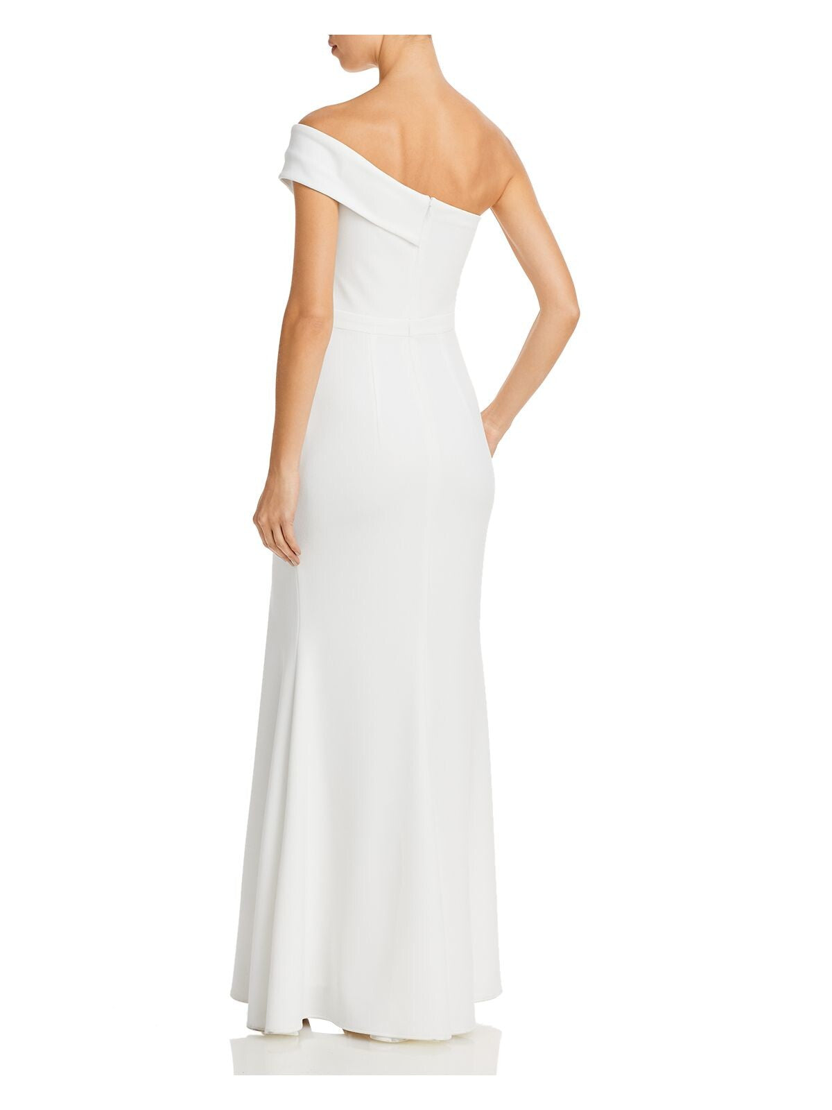 AQUA Womens White Zippered Slitted One Shoulder Sleeve Padded Sleeveless Asymmetrical Neckline Full-Length Evening Gown Dress 8