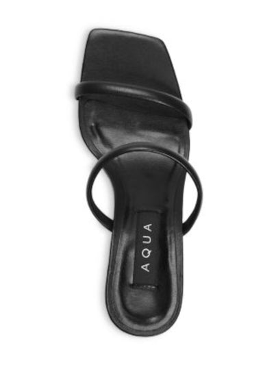 AQUA Womens Black Padded Kyle Square Toe Flare Slip On Leather Heeled Sandal 6.5 M