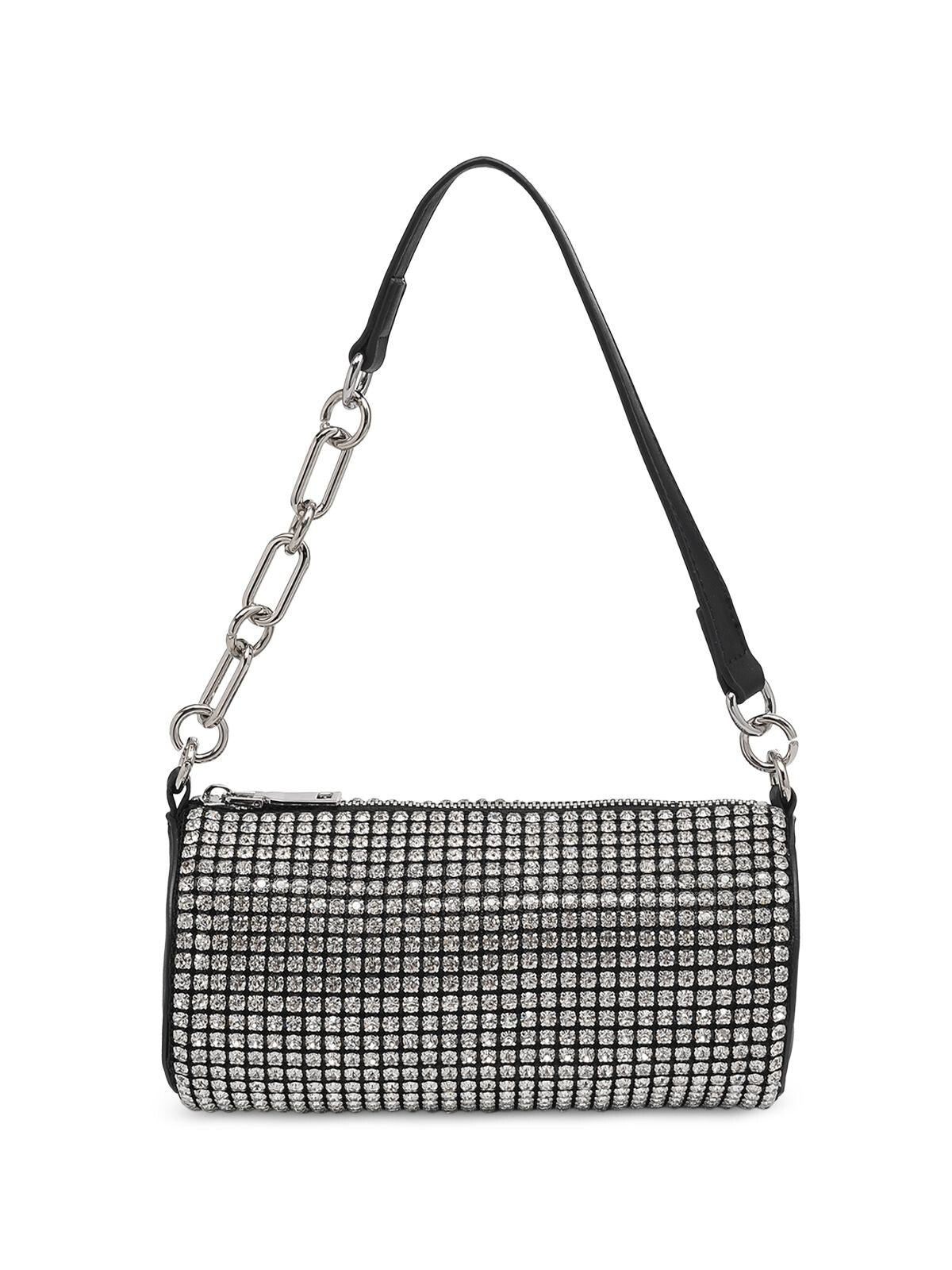 AQUA Women's Black Embellished Solid Single Strap Shoulder Bag