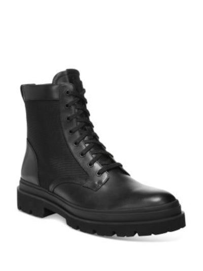 VINCE. Mens Black Mixed Media Lace Up Lug Sole Padded Raider Round Toe Zip-Up Boots Shoes 9 M