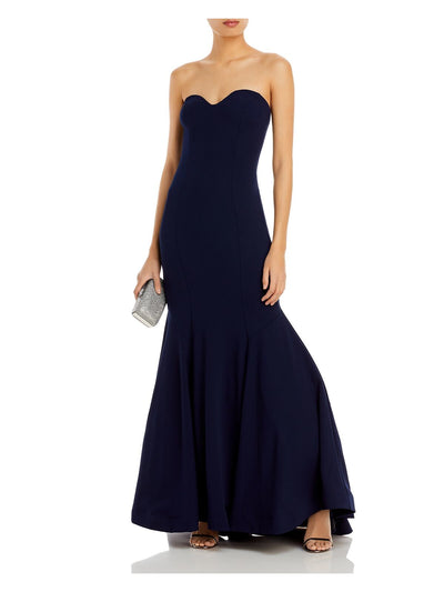 AQUA FORMAL Womens Navy Zippered Deep Scoop Back Lined Sleeveless Sweetheart Neckline Full-Length Evening Mermaid Dress 6