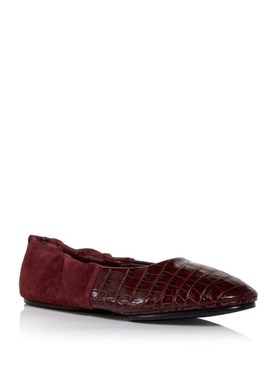 LAFAYETTE 148 NEW YORK Womens Burgundy Croc-Embossed Stretch Comfort Mira Almond Toe Slip On Leather Ballet Flats 36