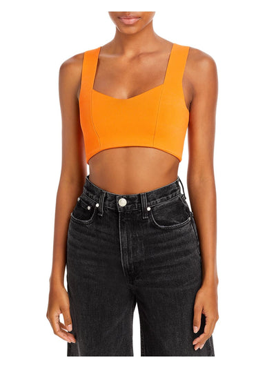 A.L.C. Womens Orange Textured Fitted Square Back Pullover Sleeveless Sweetheart Neckline Crop Top XL