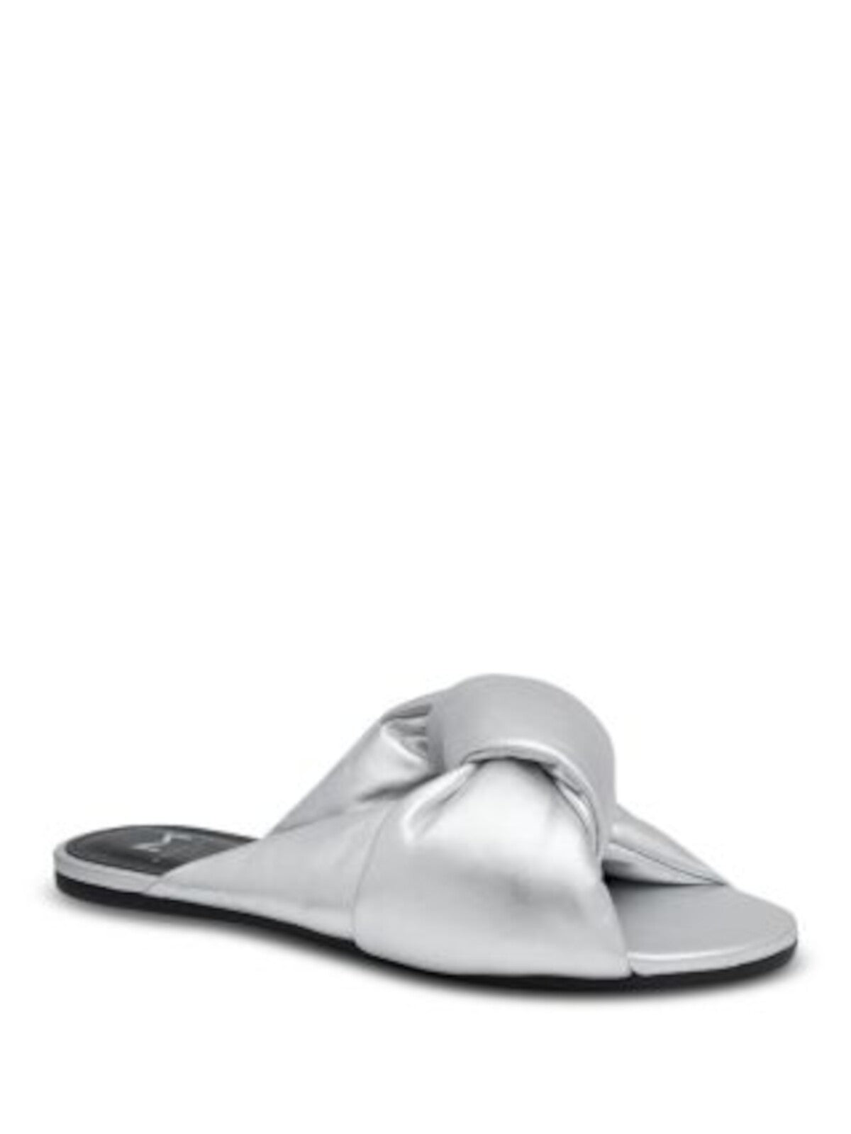 MARC FISHER LTD Women's Silver Olgalia Padded Metallic Solid Knotted Upper Slide Sandal