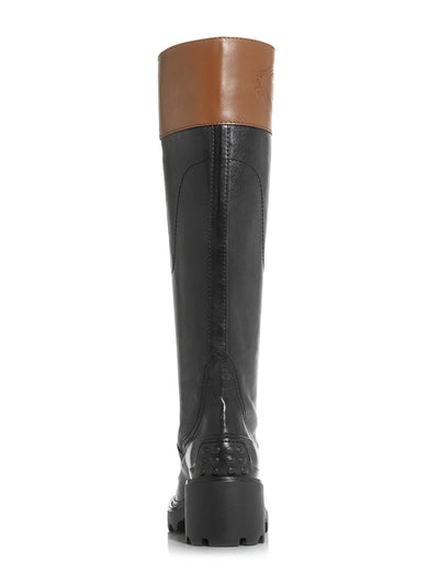 TODS Womens Black Comfort Round Toe Block Heel Leather Riding Boot 39.5
