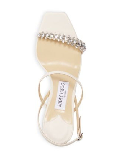 JIMMY CHOO Womens Ivory Padded Embellished Goring Meira 85 Square Toe Stiletto Buckle Leather Slingback Sandal 39