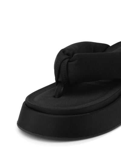 GANNI Womens Black 1" Platform Comfort Retro Round Toe Wedge Slip On Thong Sandals Shoes 36