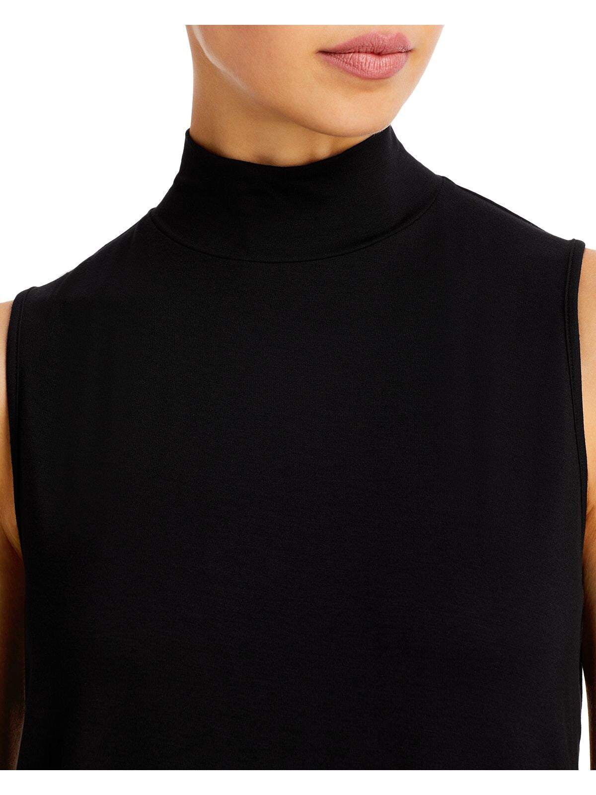& BASICS Womens Sleeveless Relaxed Fit Vented Hems Mock Neck Wear To Work Top