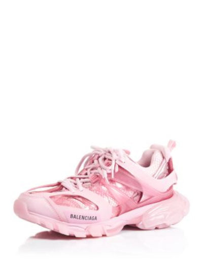 BALENCIAGA Womens Pink Mixed Media Dual Pull-Tabs 1" Platform Track Round Toe Wedge Lace-Up Sneakers Shoes 7