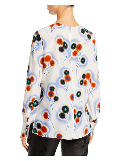 JASON WU Womens White Zippered Floral Long Sleeve Keyhole Wear To Work Blouse 6