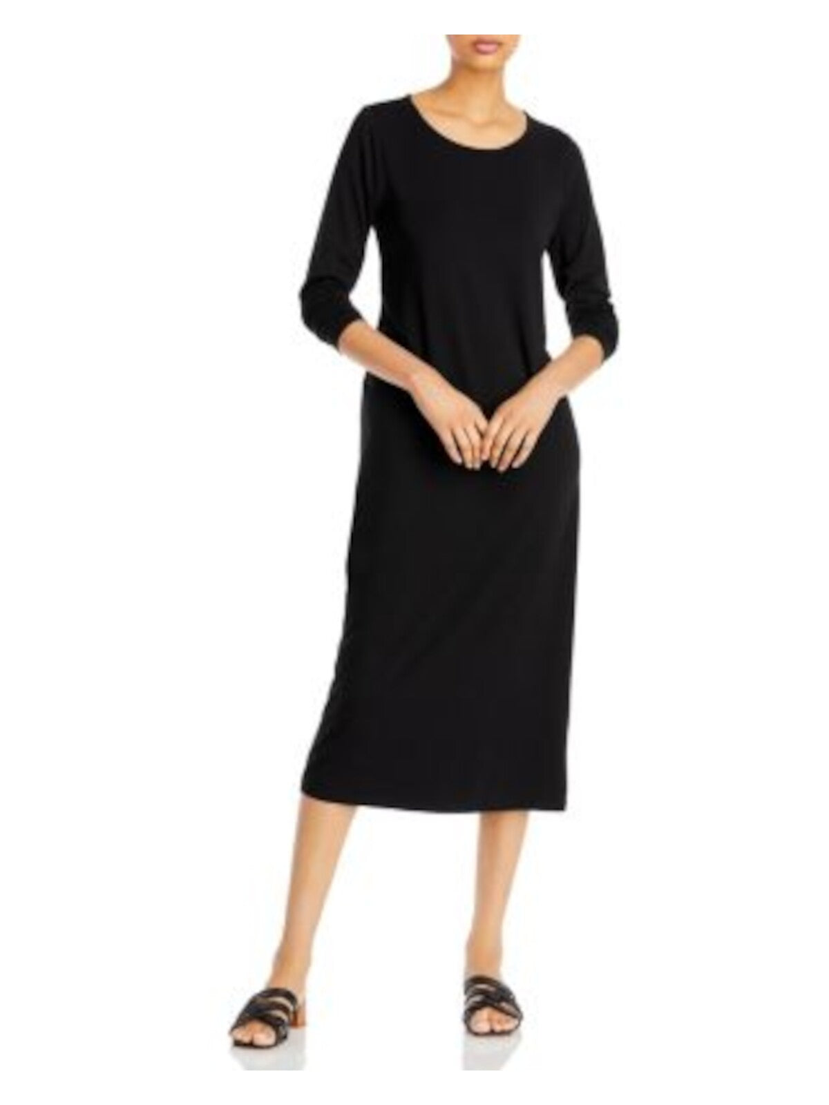 EILEEN FISHER Womens Black Long Sleeve Crew Neck Midi T-Shirt Dress Petites PP