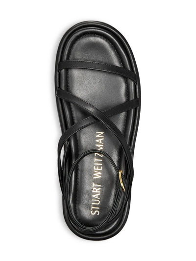 STUART WEITZMAN Womens Black 1-1/2" Platform Comfort Strappy Summerlift Round Toe Wedge Buckle Leather Slingback Sandal