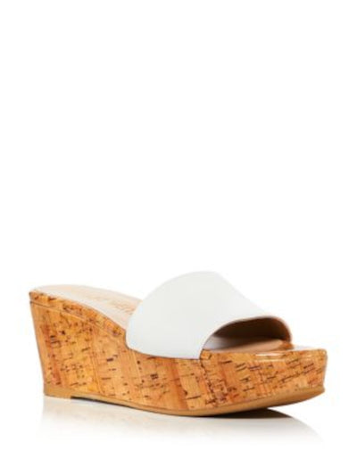 STUART WEITZMAN Womens White Cork 1-1/2" Platform Padded Summer Wedge Round Toe Wedge Slip On Leather Heeled Sandal 8.5 M