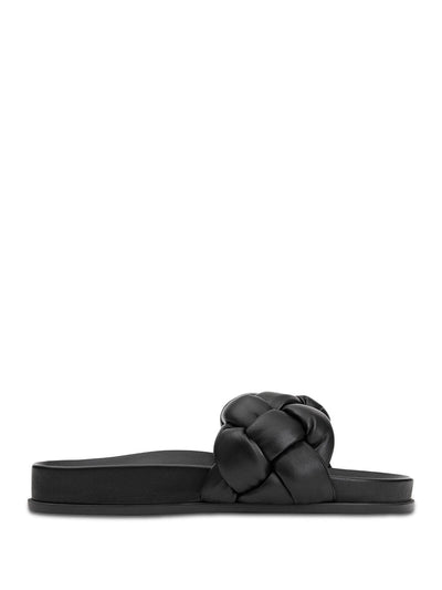 LAFAYETTE 148 NEW YORK Womens Black Braided Comfort Hayford Round Toe Slip On Leather Slide Sandals Shoes