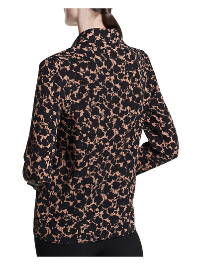 MICHAEL KORS Womens Black Darted Shirttail Hem Printed Cuffed Sleeve Collared Button Up Top 12