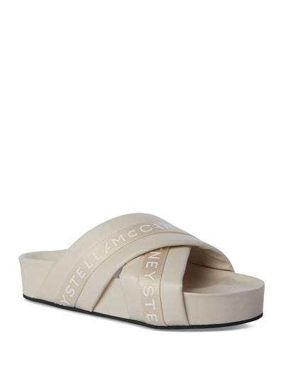 STELLAMCCARTNEY Womens Beige Logo Comfort Vesta Round Toe Platform Slip On Slide Sandals Shoes 37