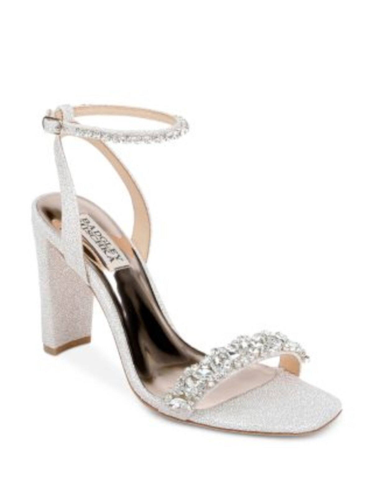 BADGLEY MISCHKA Womens Pink Padded Ankle Strap Embellished Tasmine Square Toe Block Heel Buckle Heeled Sandal 7.5