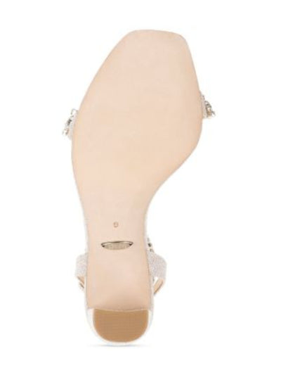 BADGLEY MISCHKA Womens Pink Padded Ankle Strap Embellished Tasmine Square Toe Block Heel Buckle Heeled