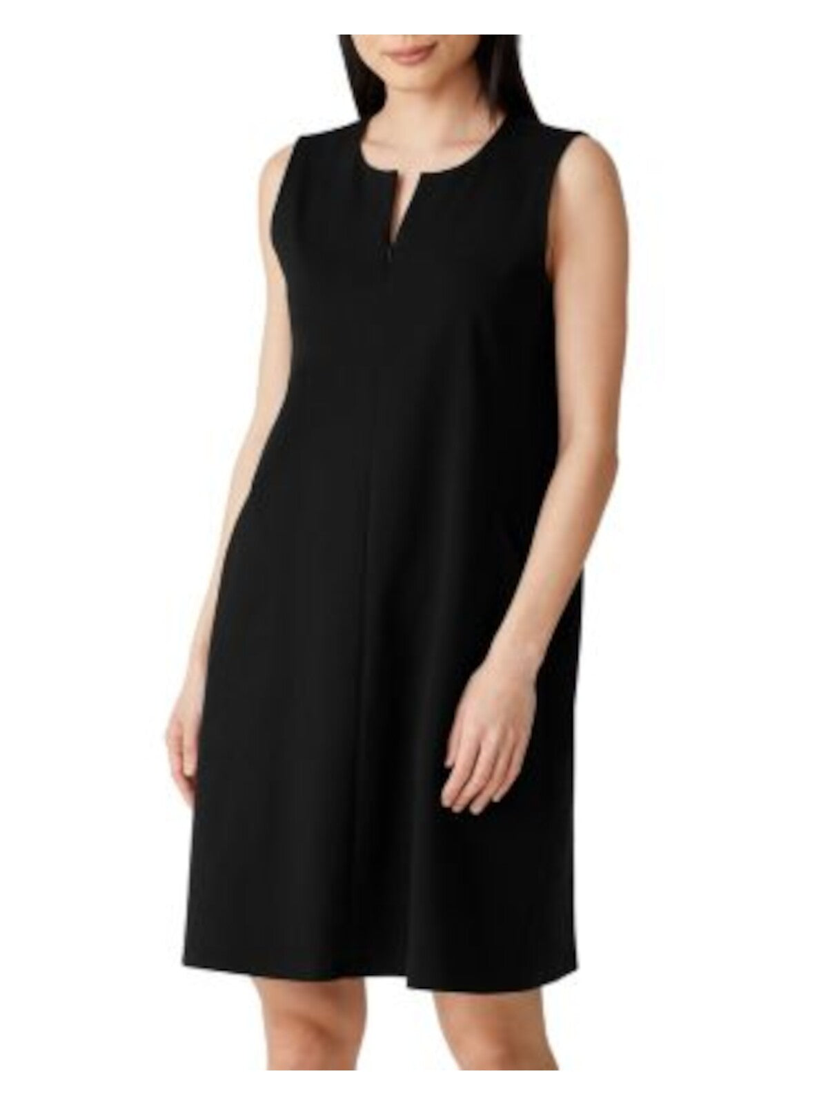 EILEEN FISHER Womens Black Zippered Unlined Sleeveless Round Neck Above The Knee Sheath Dress L\G