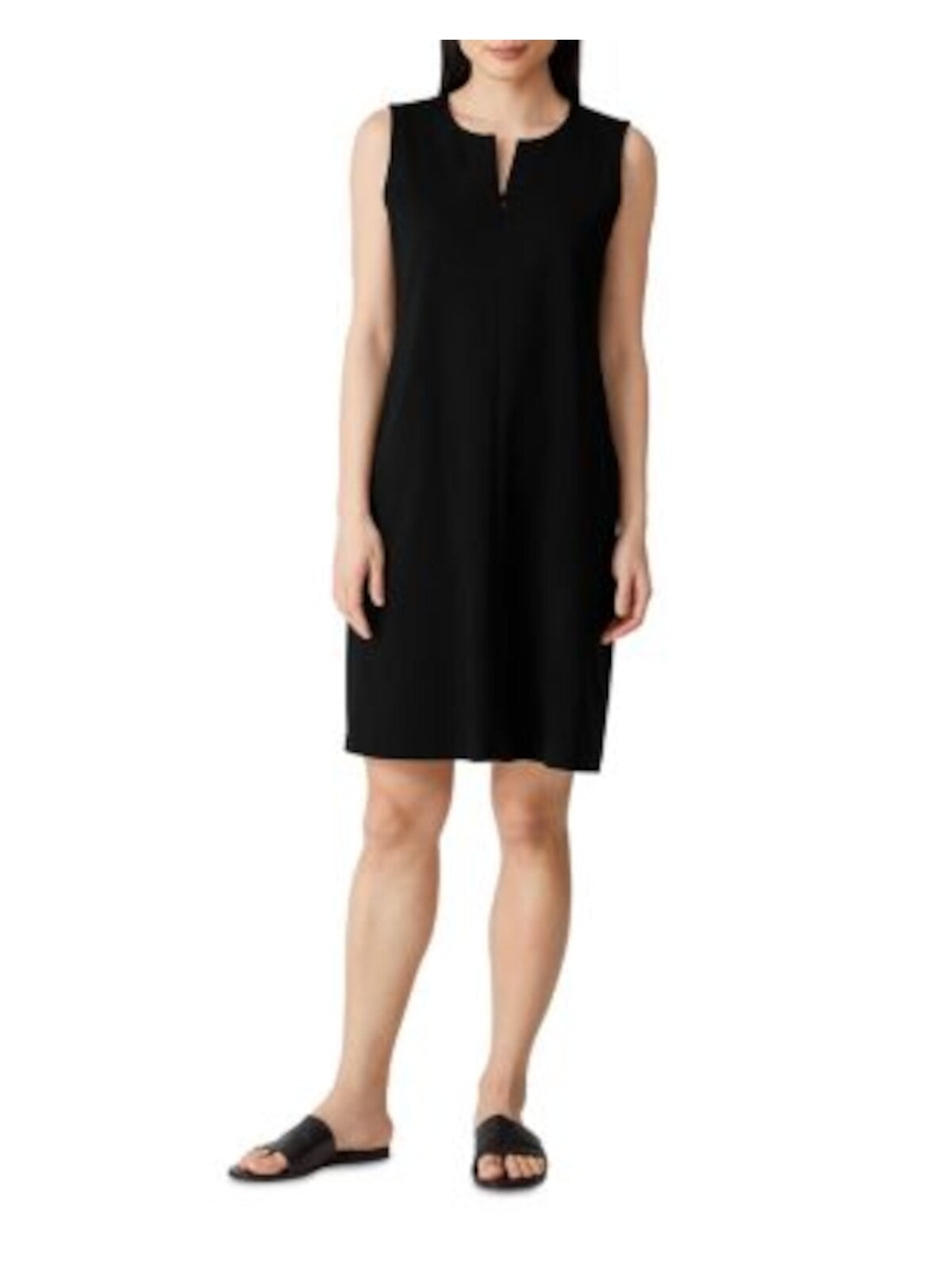 EILEEN FISHER Womens Black Zippered Unlined Sleeveless Round Neck Above The Knee Sheath Dress XS\TP