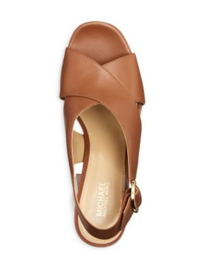 MICHAEL MICHAEL KORS Womens Brown 2" Platformcrisscross Straps Padded Isla Open Toe Block Heel Buckle Leather Slingback Sandal 9.5