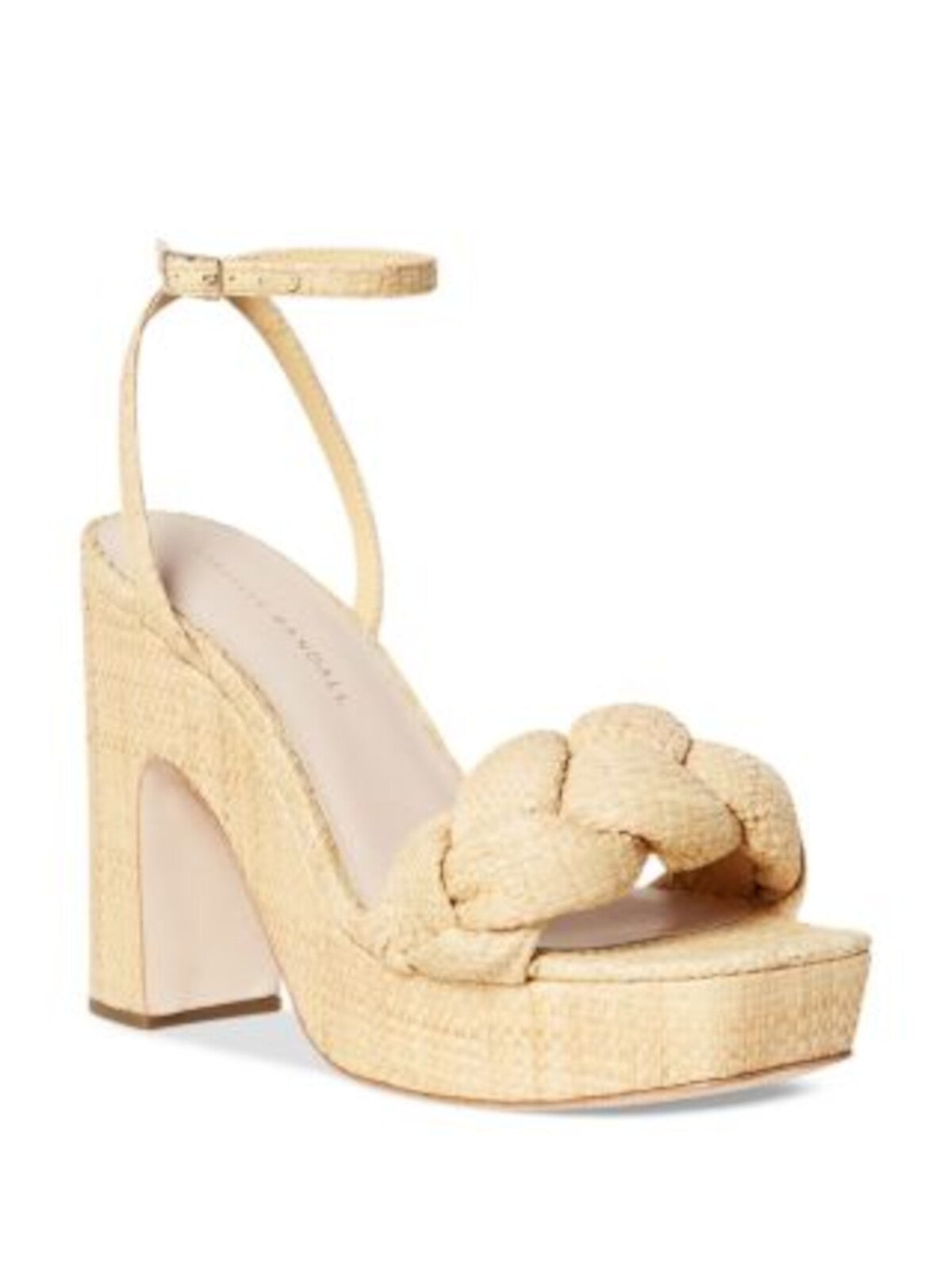 LOEFFLER RANDALL Womens Beige Raffia 1-1/2" Platform Padded Braided Ankle Strap Fae Square Toe Block Heel Buckle Heeled Sandal 9 B