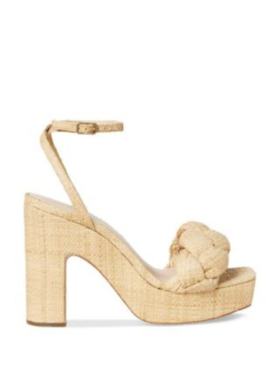 LOEFFLER RANDALL Womens Beige Raffia 1-1/2" Platform Padded Braided Ankle Strap Fae Square Toe Block Heel Buckle Heeled Sandal 9 B