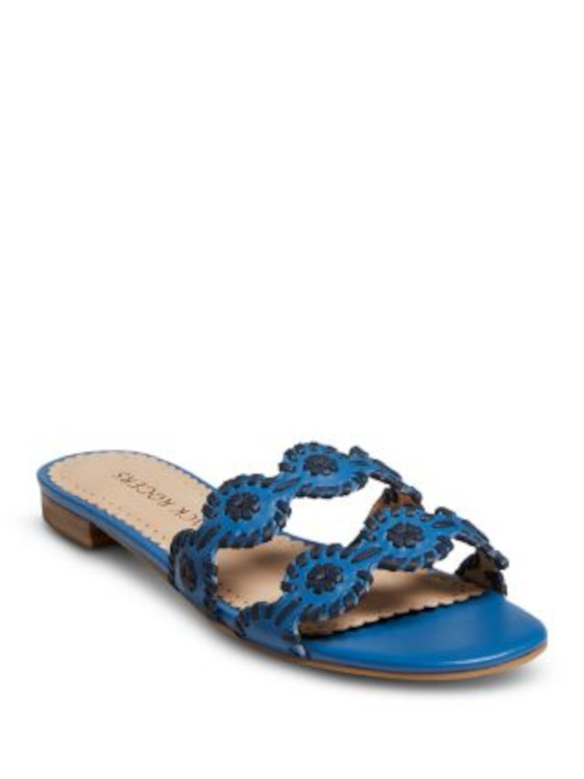 JACK ROGERS Womens Blue Mixed Media Whip Stitch Padded Eyelet Mini Round Toe Slide Leather Flats Shoes 6 M