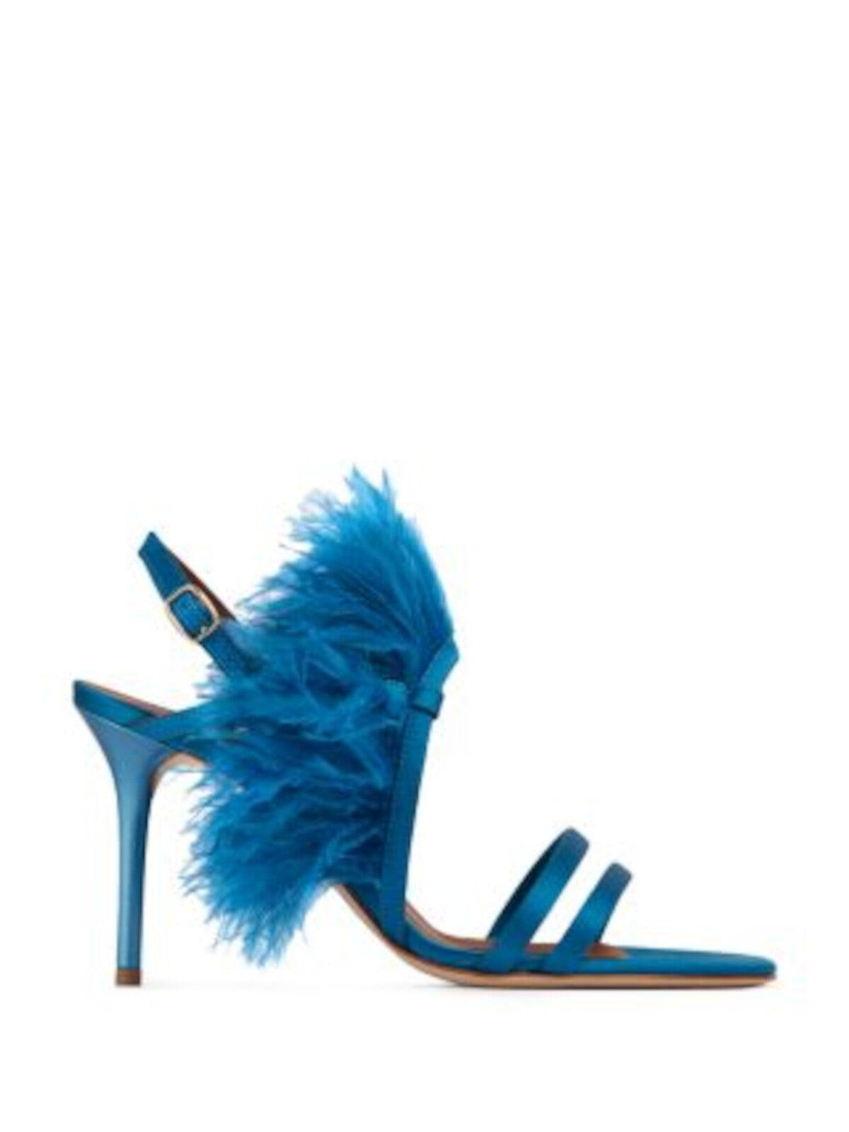 MALONE SOULIERS Womens Blue Padded Feather Accent Sonia Round Toe Stiletto Buckle Heeled Sandal 36