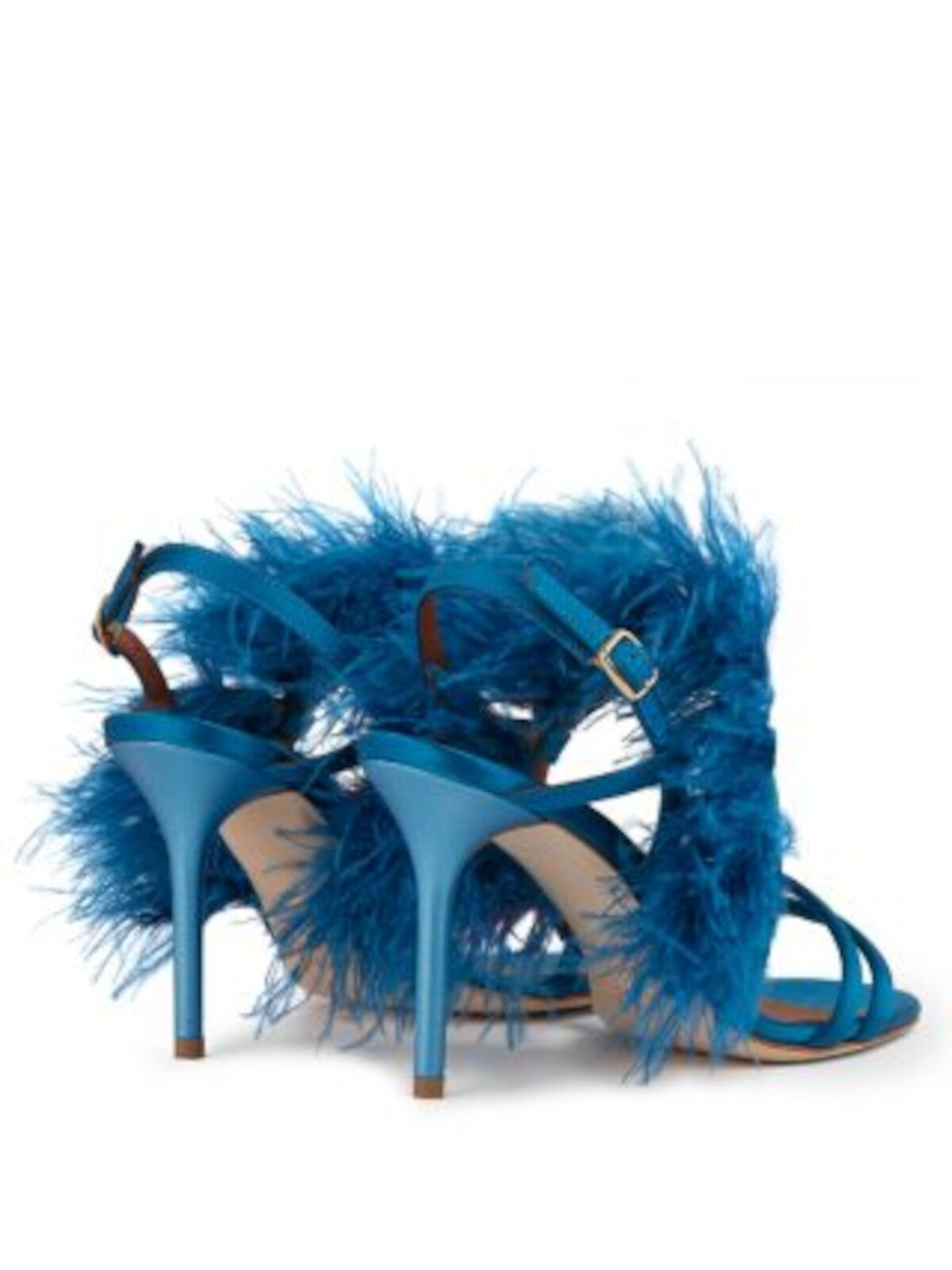 MALONE SOULIERS Womens Blue Padded Feather Accent Sonia Round Toe Stiletto Buckle Heeled Sandal 36