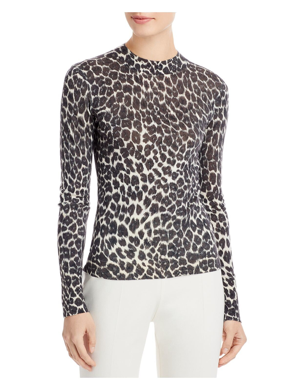 BOSS Womens Beige Stretch Animal Print Long Sleeve Crew Neck Top M