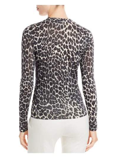 BOSS Womens Beige Stretch Animal Print Long Sleeve Crew Neck Top M