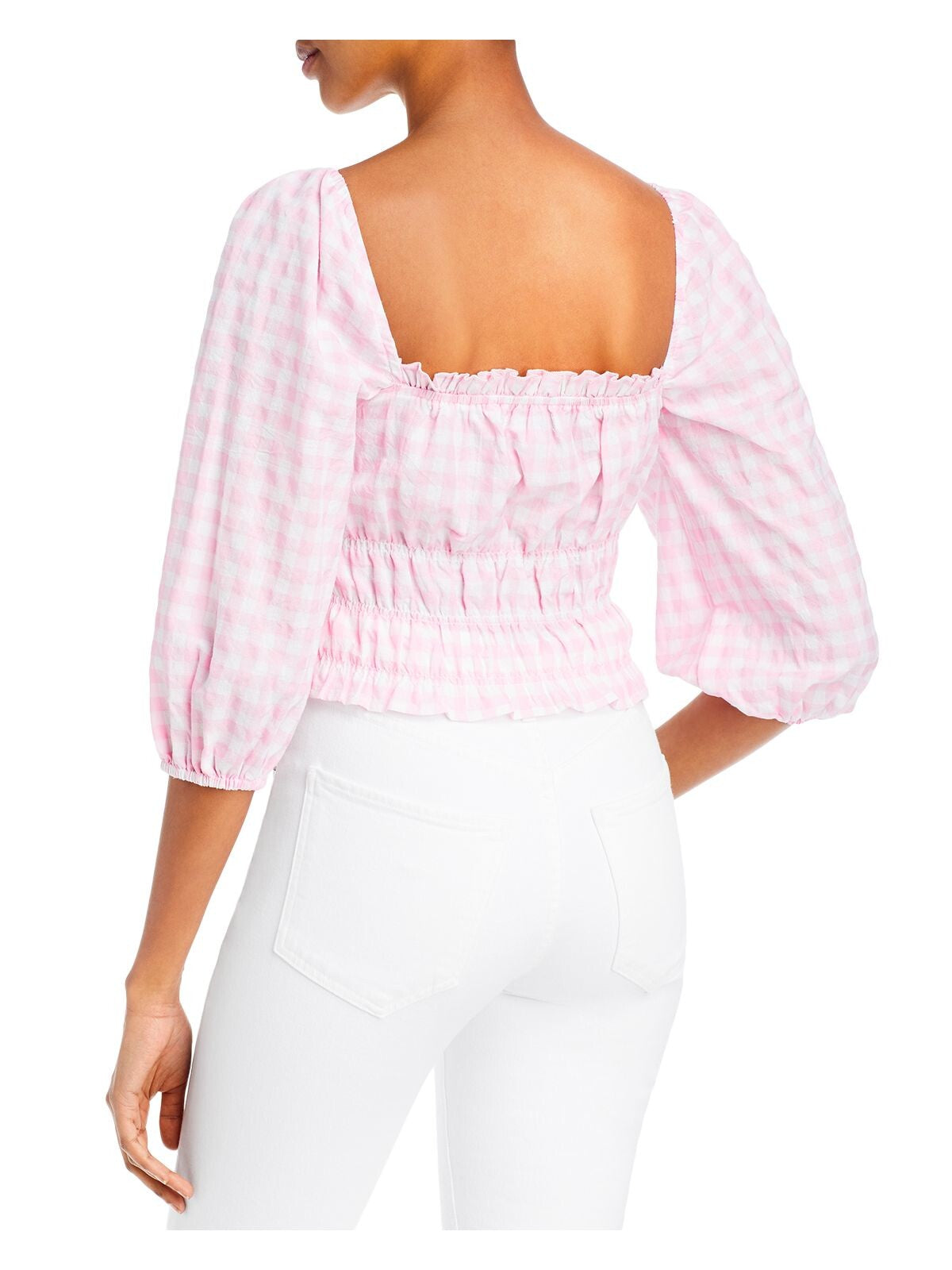 CHARLIE HOLIDAY Womens Smocked 3/4 Sleeve Square Neck Top