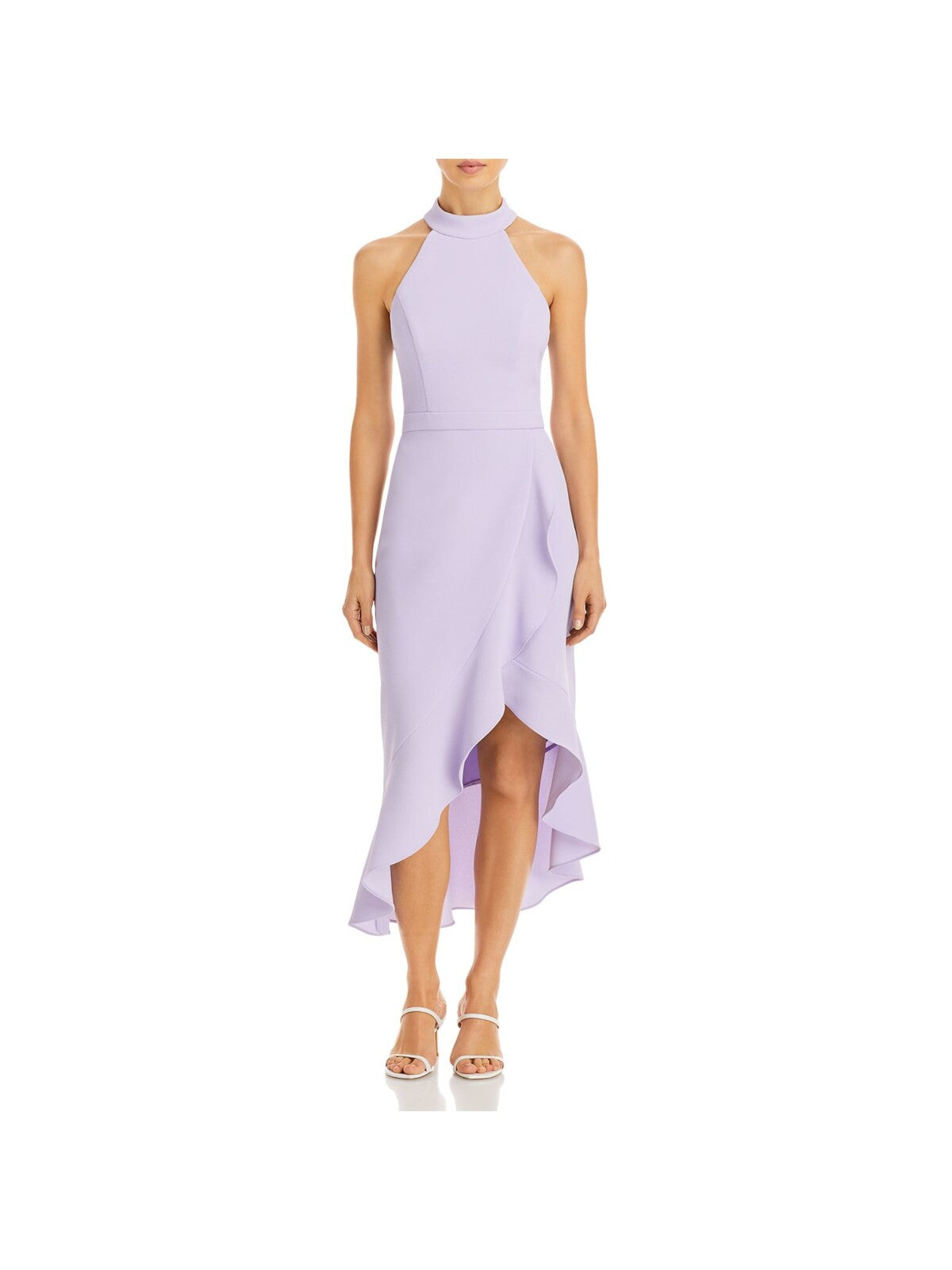 AQUA FORMAL Womens Purple Zippered Ruffled Tulip Hi-lo Hem Sleeveless Halter Midi Cocktail Sheath Dress 10