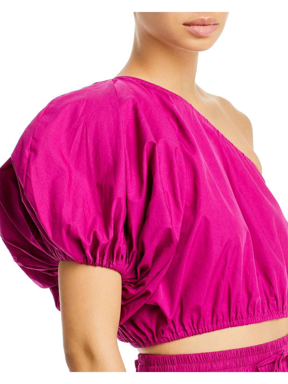 S/W/F Womens Purple Textured Elasticized Pullover Pouf Sleeve Asymmetrical Neckline Cocktail Crop Top XS