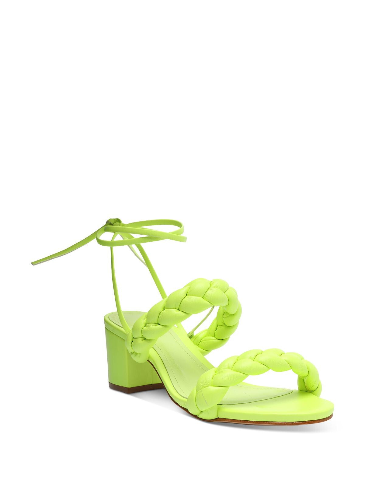 SCHUTZ Womens Green Padded Braided Zarda Round Toe Block Heel Lace-Up Leather Heeled Sandal 9 B