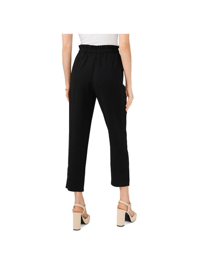 VINCE CAMUTO Womens Black Zippered Pocketed Paperbag Waist Straight Cropped Wear To Work High Waist Pants 12