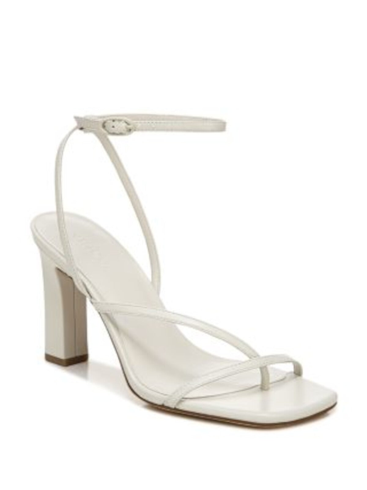 VINCE. Womens White Asymmetrical Padded Qiana Square Toe Block Heel Buckle Leather Heeled Thong Sandals 8.5 M