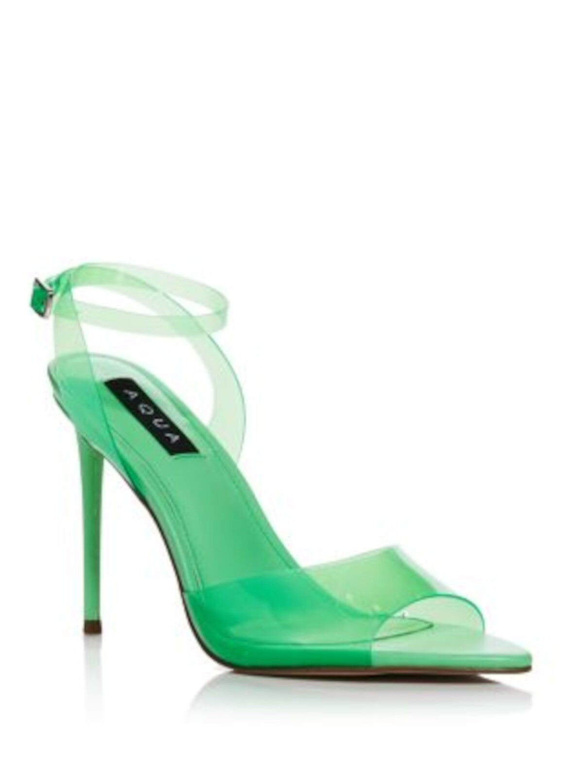 AQUA Womens Green Translucent Ankle Strap Padded Milan Pointed Toe Stiletto Buckle Dress Heeled Sandal 6.5 M